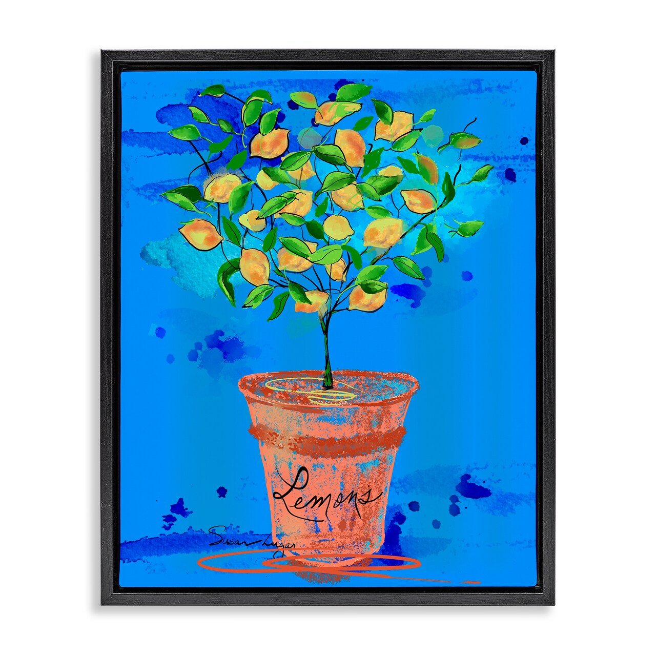 Stupell Industries Potted Lemons Vivid Blue Floating Frame, design by Susan Lugar